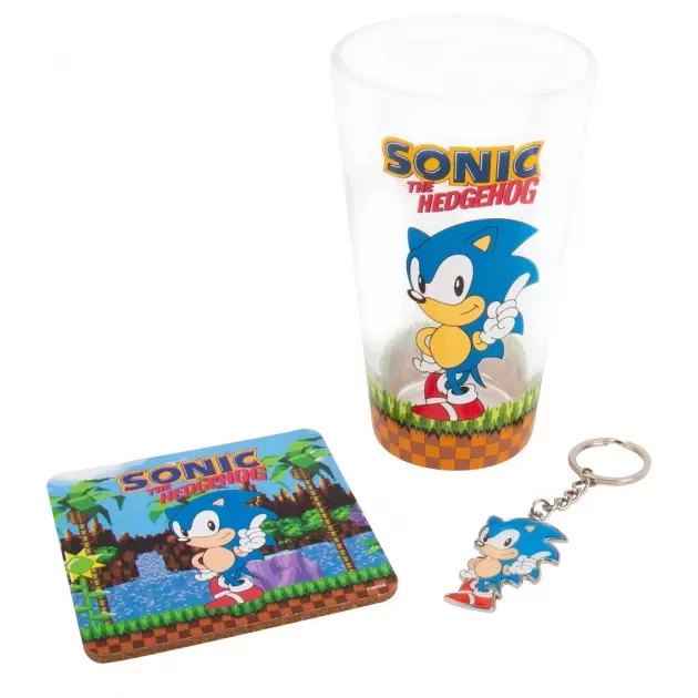 Dárkový set Sonic - sklenice, podtácek, klíčenka