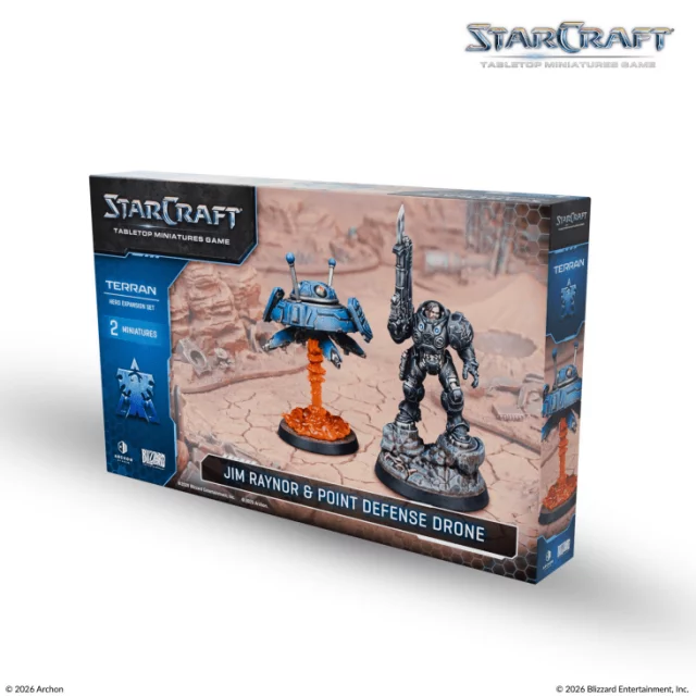 Desková hra StarCraft - Tabletop Miniature Game - Jim Raynor & Point Defense Drone - Hero Expansion Set (2 figurky)