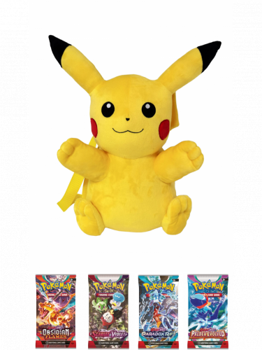 Výhodný set Pokémon - dětský batoh + 4x booster (Scarlet & Violet, Paldea Evolved, Obsidian Flames, Paradox Rift)