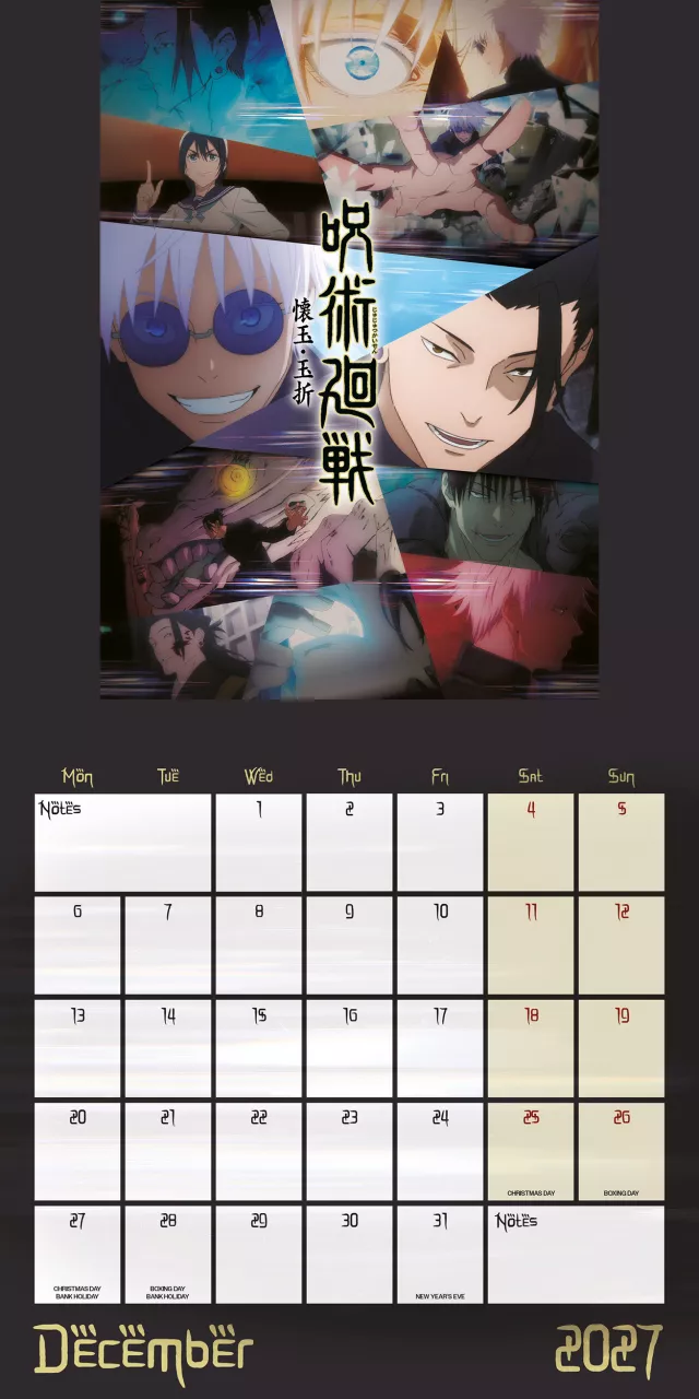 Kalendář Jujutsu Kaisen 2027 - Japonské