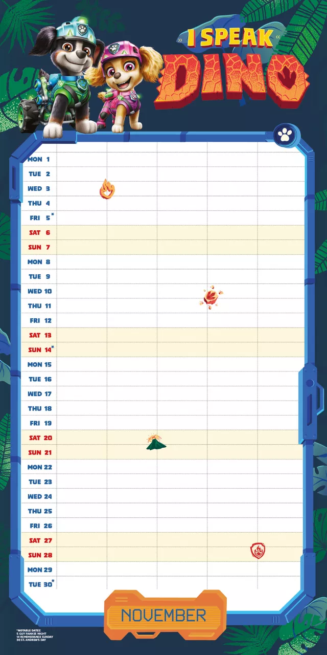 Kalendář Paw Patrol: Dino Movie - Family Organiser 2027 (+ samolepky)