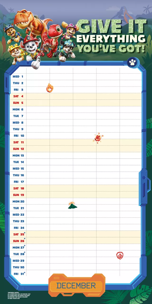 Kalendář Paw Patrol: Dino Movie - Family Organiser 2027 (+ samolepky)